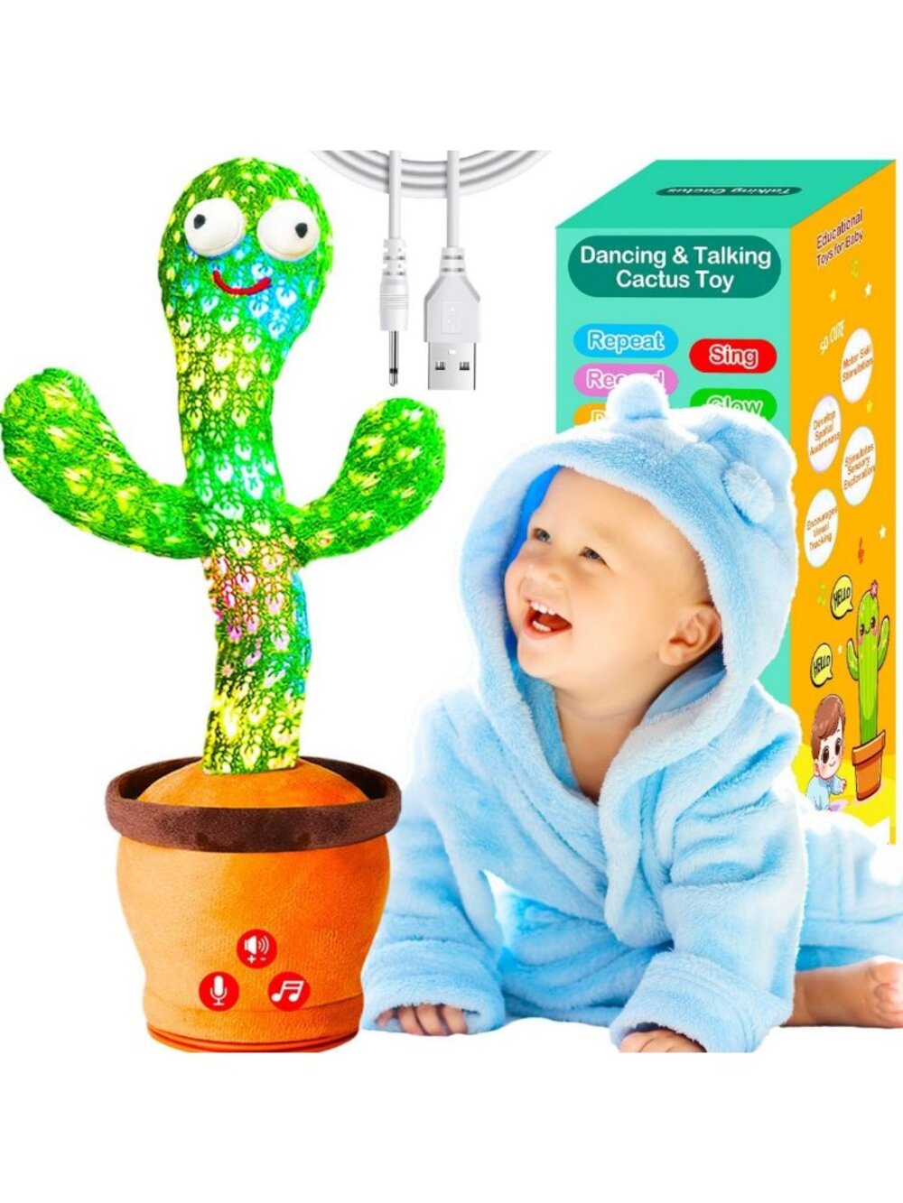 Rechargeable Dancing Talking Cactus Toy for Kids | Volume Adjustable Baby Fun